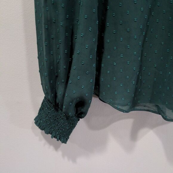 Universal Standard Womens Swiss Dot Blouse Size 6/8 Green Balloon Sleeve Chiffon - Picture 4 of 13